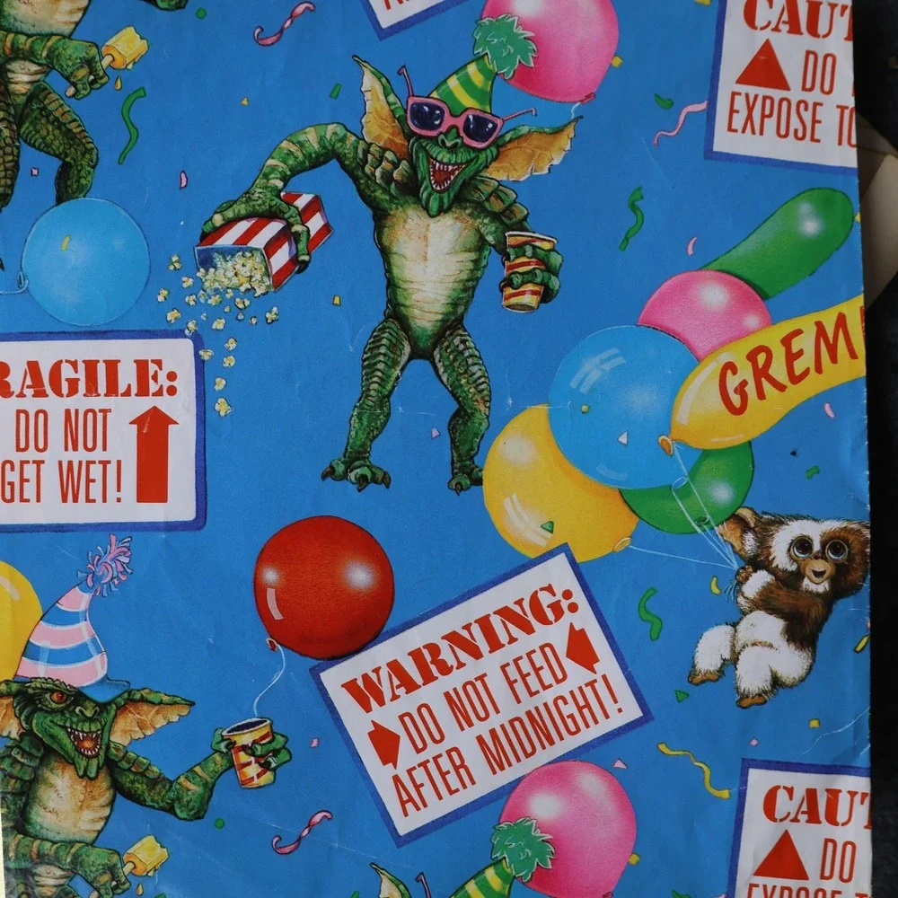 Vintage Wrapping Paper Sheets Lot Retro Birthday Kids Batman Gremlins Designs